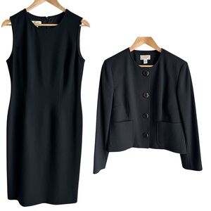 Talbots Wool Blend Dress + Jacket Set Sz 12 Petite Black Classic Timeless Office